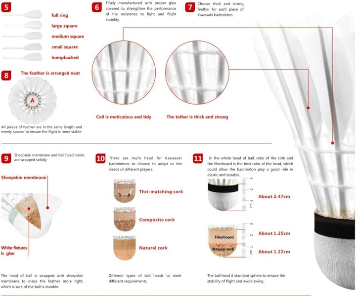 Kawasaki 12-Pack Intact Dack Feather Badminton Shuttlecocks with High Stability, Profession Badminton Balls Model 20 Speed 78