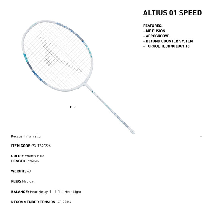 MIZUNO ALTIUS 01 SPEED BADMINTON RACKET 4U5 (73JTB20226)