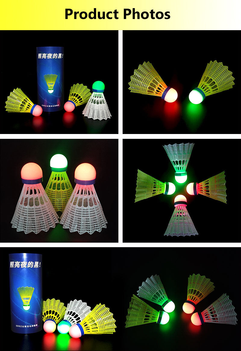 LED Badminton Balls, 3 Pieces Badminton, Nylon Badminton, Shuttlecocks Badminton, LED Shuttlecocks, LED Shuttlecocks, Luminous Shuttlecocks for Indoor and Outdoor Sports Activities, Hitting Practice