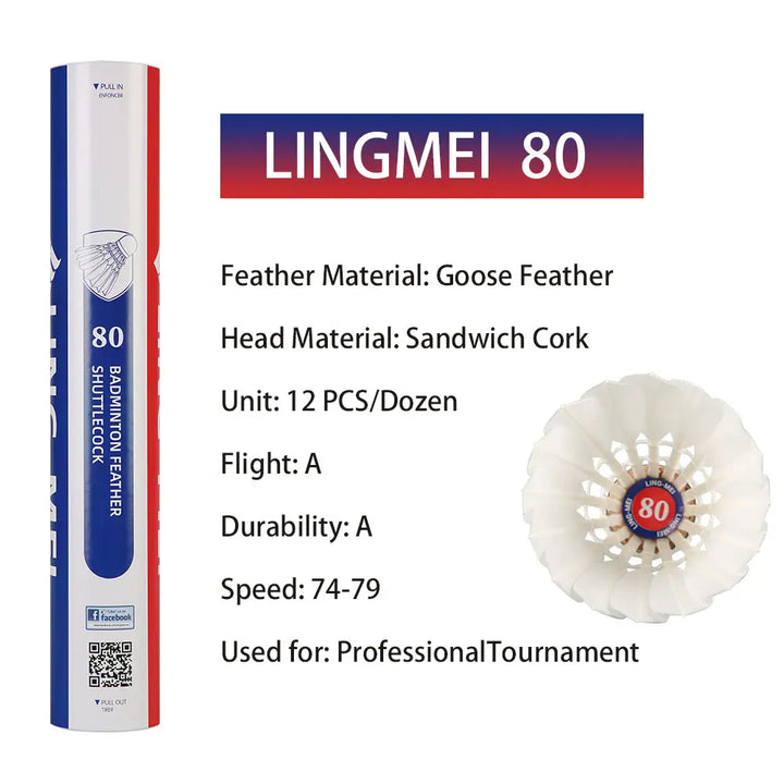 LINGMEI 80 Badminton Shuttlecocks Goose Feather（Competition）