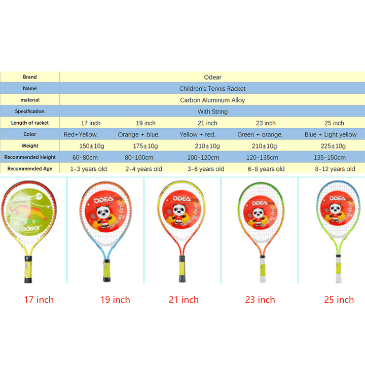 ODEA Junior Tennis Racquet Children Tennis Racket Light Kid Racket With Bag 17-25inch