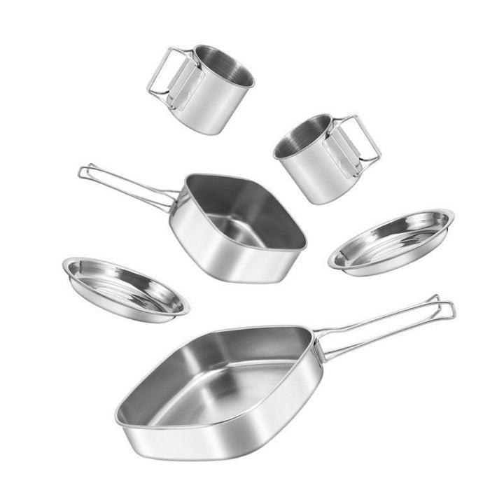 Six Pieces Stainless Steel Lunch Box Set Camping Pan Set CW-304 Portable Comes With Storage Bag