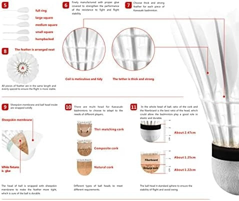 Kawasaki 12-Pack Intact Dack Feather Badminton Shuttlecocks with High Stability, Profession Badminton Balls Model 20 Speed 78
