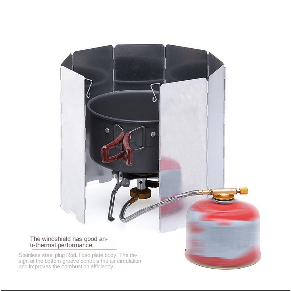 9 Plates Outdoor Foldable Cooker BBQ Gas Stove Windshield Windproof Screen Camp