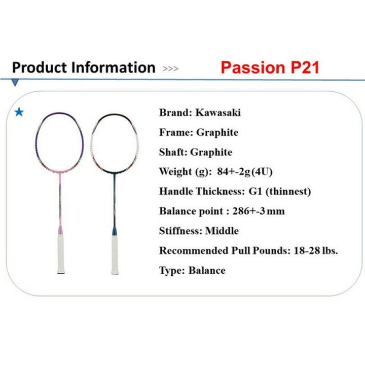 Kawasaki Passion P21 Badminton Racket 83g max28lbs