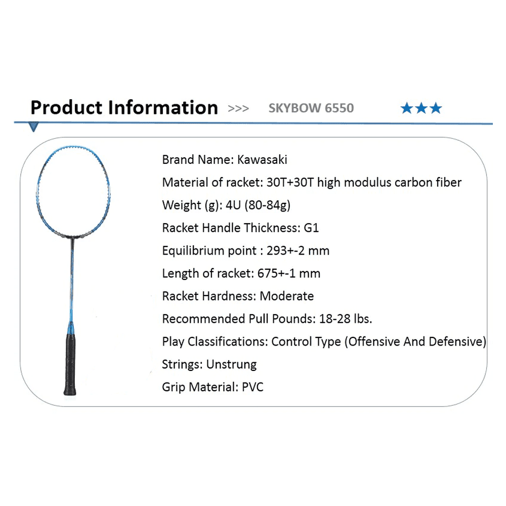 Kawasaki Skybow 6550 Badminton Racket 83g max 28lbs